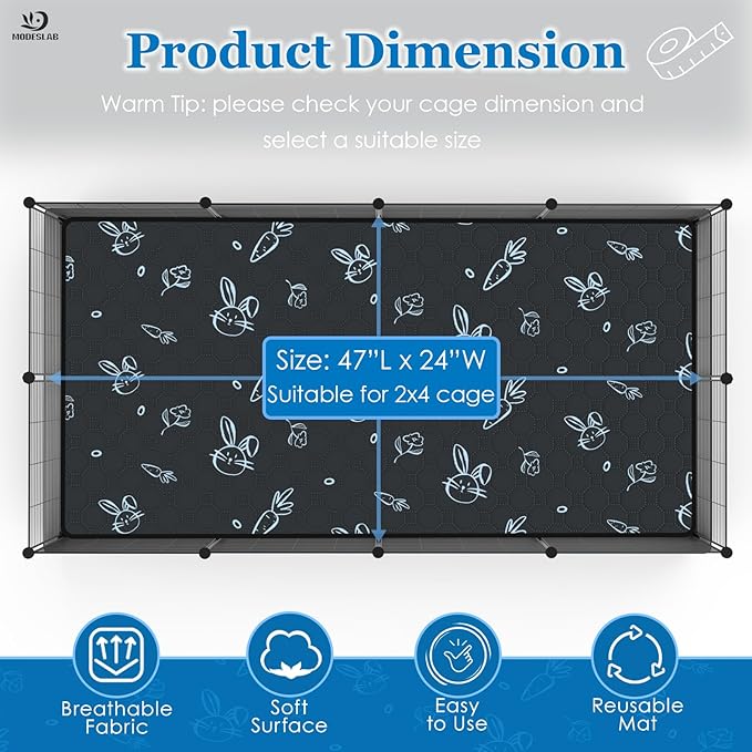 4-Pack Guinea Pig Cage Liner Washable, 24in x 47in Ultra-Absorbent Guinea Pig Bedding for Cage Non-Slip Leak-Proof Pee Pads for Dogs Rabbit Bunny Cat Litter Mat, Navy