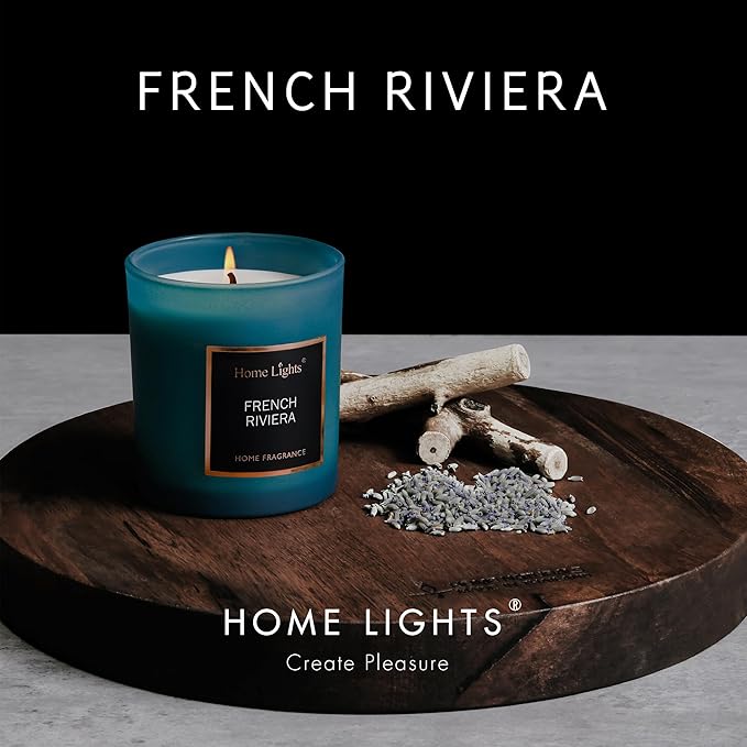 HomeLights Luxury Scented Candle, Natural Soy Wax, Home Fragrance Decor Gift,French Riviera, Medium Jar