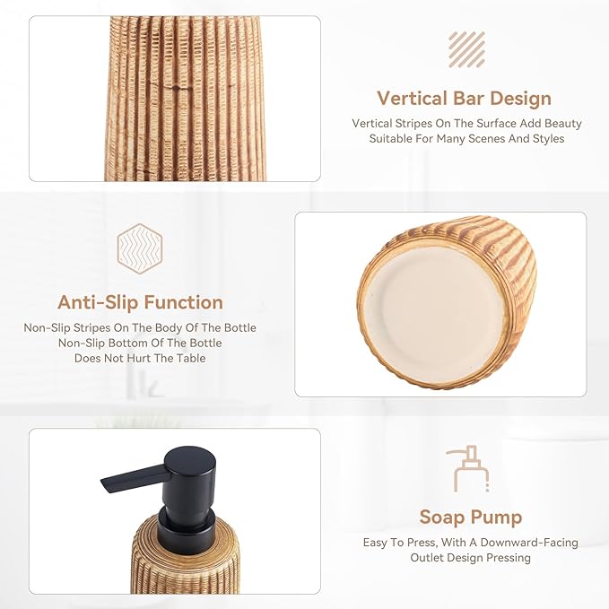 Comeon Hand Soap Dispenser, 400ml/13.5oz Ceramic Bathroom Dish Soap Dispenser for Kitchen Sink Brown Refillable Soap Dispensers in Kitchen Countertop Shower (13.5oz,Dark Brown)