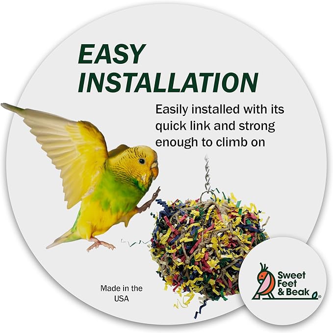 3” Super Shredder Ball Bird Toy - Fun Foraging Toys for Birds w/ Colorful Paper & Wooden Treasures - Easy to Hang Shredding Toys for Birds - Bird Shredding Toys for Cockatiels, Parrots & More