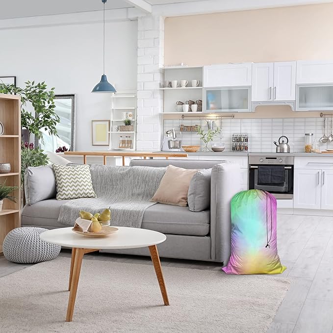 Swono Watercolor Rainbow Extra Large Huge Heavy Duty Oxford Cloth Laundry Storage Bag with Drawstring Closure, Clouds Beautiful Dye Gradient Art Laundry Bag, Machine Washable, Colorful