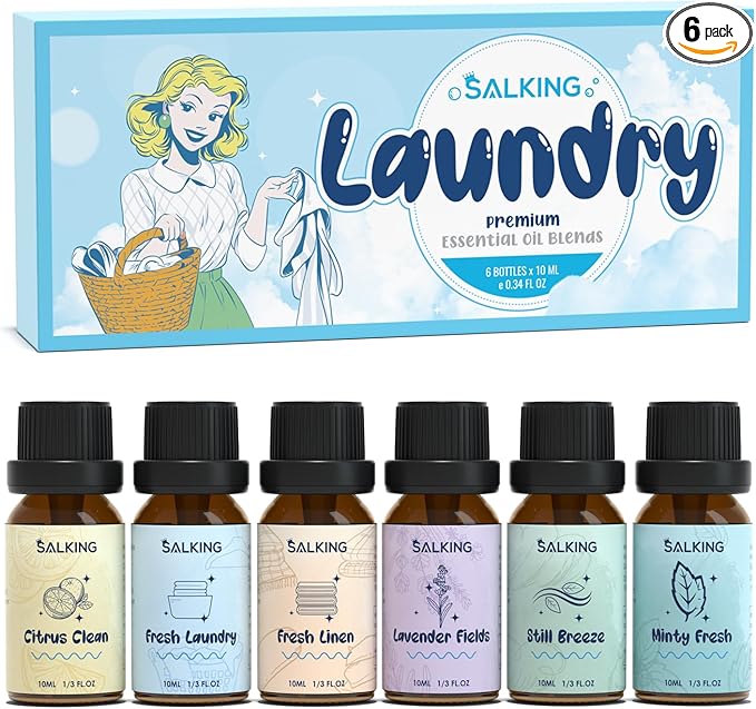 SALKING Laundry Collection Essential Oils Set, Pure Essential Oil for Diffuser, Clean Aromatherapy Fragrance Oil Gift Set, Use with Wool Dryer Balls, Citrus Clean, Lavender Fields, Still Breeze