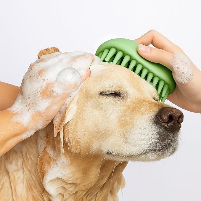 PetBox Heavy-Duty Grooming Brush for Dogs and Cats - Silicone Tool for Shedding, Massaging, and Bath Washing to Remove Hair, Fur, Soap and Debris