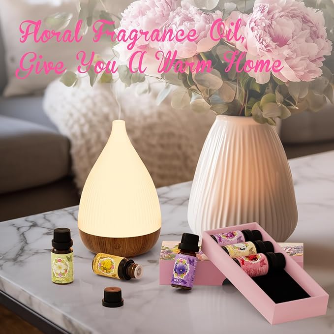 Floral Essential Oils Set, Fragrance Oil Gift Set for Diffuser, Natural Scent Diffuser Oil for Candle Making- Rose, Gardenia, Jasmine, Honeysuckle, Violet, Lilac
