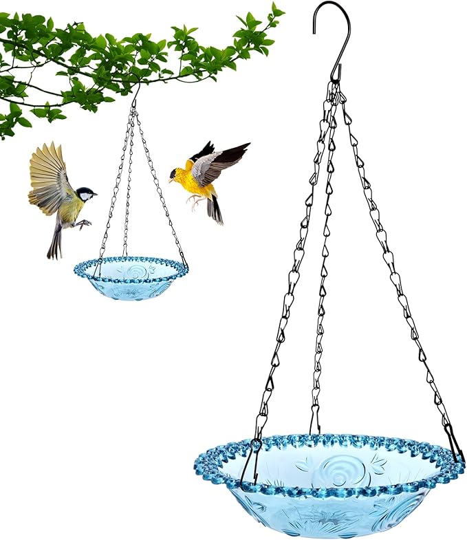 2 Pack Hanging Bird Baths, Hanging Bird Feeders for Outdoors, Bird Water Bowl for Garden Yard Decor(Plastic, Blue Color)