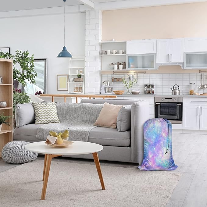 Swono Magical Galaxy Star Laundry Bag Dirty Clothes Organizer Fantasy Cosmic Outer Space Extra Large Heavy Duty for Camp Home Dorm Room Essentials for Men Women, 28x40 Inch, Pink Blue