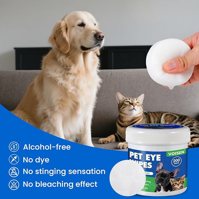 VOISEN 400Pcs Eyes Wipes for Dogs, Pet Tear Stain Remover Wipes, Care Eye Wash Pads for Dogs and Cats, Face, Eye Cleaner Pads to Gently Remove Discharge, Eye Wipes for Dogs & cat Eye Wipes