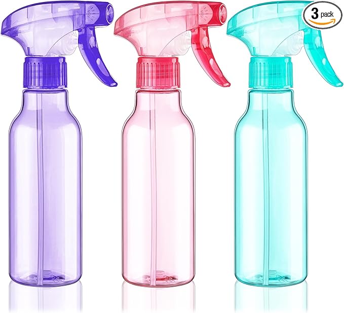 Cosywell 3 Pack Plastic Spray Bottles 8.8oz/260ml Empty Spray Bottle for Cleaning Mist/Stream Heavy Duty Water Spraying Bottle for Cooking Solutions Essential Oils Hair Care(Green Pink Purple)
