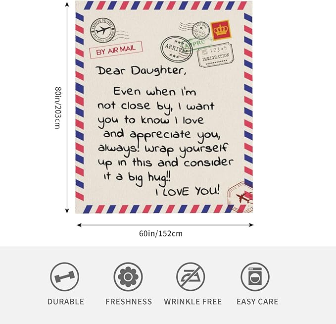 Daughter Gift, Dear Daughter Blanket for Birthday, Daughter Gifts Ideas from Mom Dad,Throw Blankets Anniversary Super Soft Flannel Throw Blankets for Christmas Valentines Day for Bed Couch(60’’x80’’)