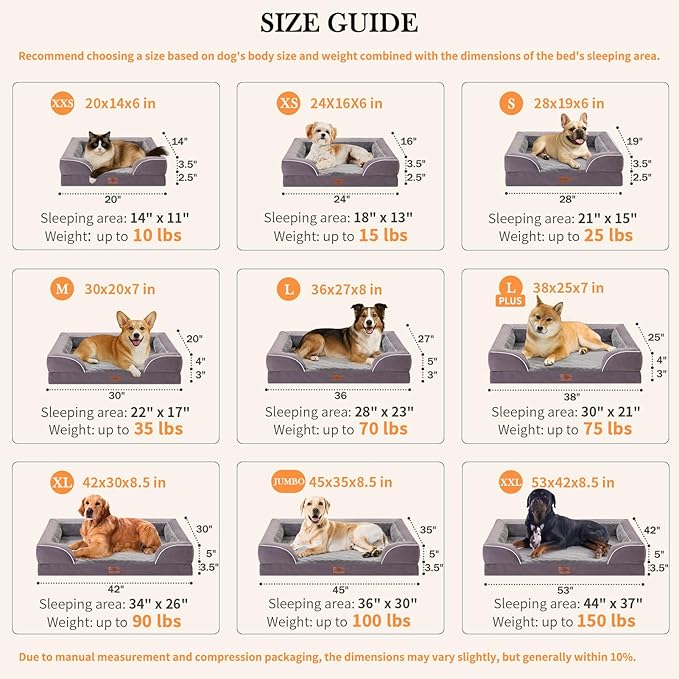 Comfort Expression Orthopedic Dog Bed for Extra Large Dogs 53x42 Inch, Waterproof Supportive Egg Crate Foam XXL Pet Bed with Removable Bolsters, Dog Couch with Washable Cover & Non-Slip Bottom, Purple