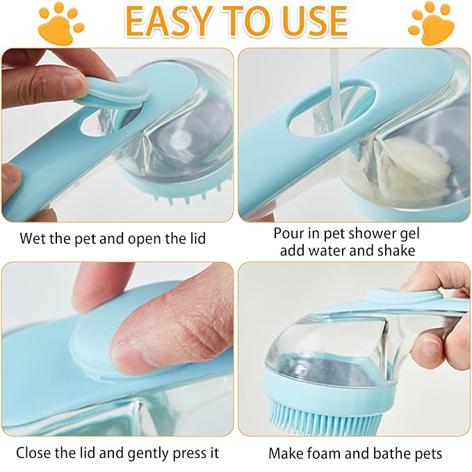 7 PCS Pet Bath Brush Set, Dog Bath Brush with Shampoo Dispenser, Cat Chin Cleaning Brush, Dog Toothbrush, Adjustable Glove Massage Brush, Pet Scrubber for Bathing Long Short Haired Dogs Cats