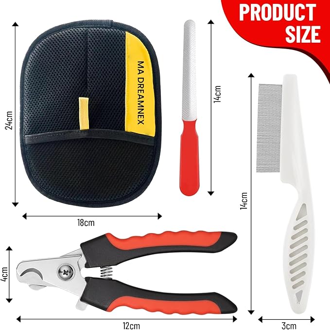 Pet Hair Remover Glove - 4-in-1 Grooming Kit with Hair Removal Glove, Nail Clippers, Comb & File - Dog & Cat Grooming Tools for Furniture, Clothes & Fur”