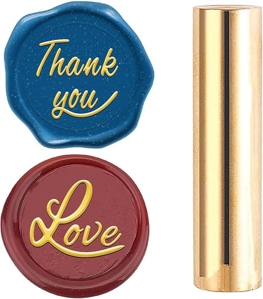 CRASPIRE 2 Sides Pattern Wax Seal Stamp 15mm Mini Thank You Love Soild Brass Greeting Word Wedding Valentine's Day Vintage Sealing Stamp for Invitations Envelopes Card DIY Craft Birthday Decorative