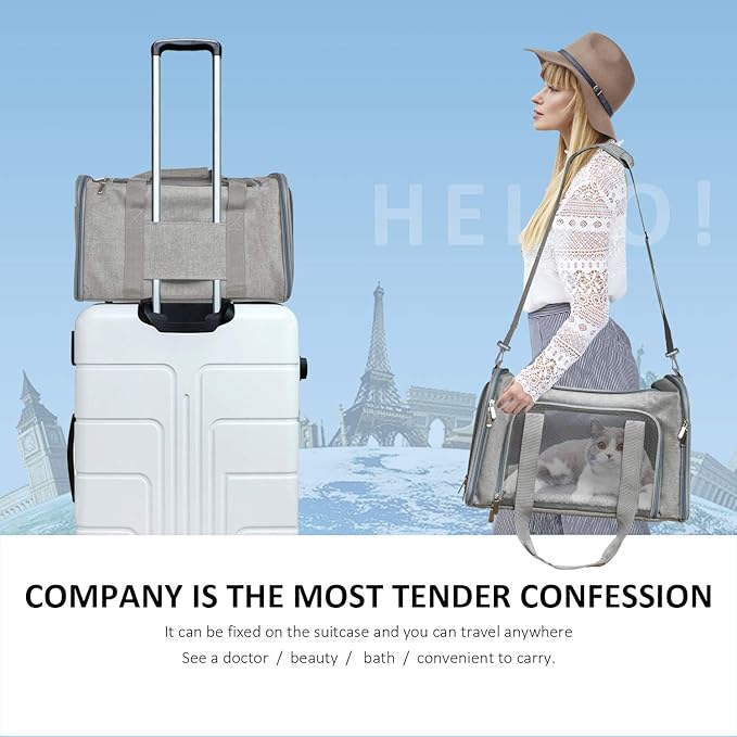 Henkelion Large Cat Carriers Dog Carrier Pet Carrier for Cats Dogs Puppies up to 25Lbs, Big Dog Carrier Soft Sided, Travel Puppy Carrier - Large - Grey