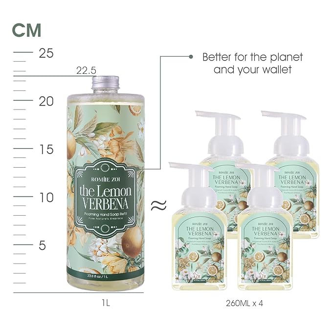 ROMIIE ZOI Foaming Hand Soap Refill Gift Set-3 Pack with Dispenser, Cruelty-Free and Biodegradable Formula, Moisturizing with Essential Oil for Sensitive Skin,Wild Lemon Verbena Scent,(33.8 Fl Oz x 3)