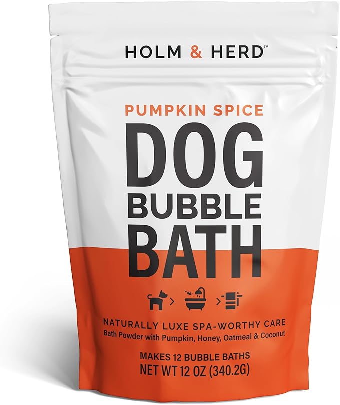 Dog Shampoo Alternative – Oatmeal & Honey Dog Bubble Bath with Autumn Scent – Natural Gentle Puppy Wash – Halloween Dog Gift - 12 Baths (Pumpkin Spice)