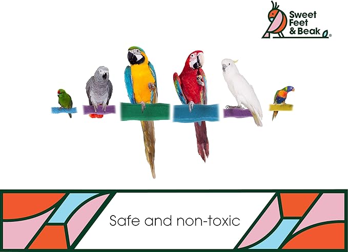 Sweet Feet and Beak Comfort Grip Safety Perch for Bird Cages - Pedicure Perch for Birds to Keep Nails and Beaks in Top Condition - Safe Easy to Install Bird Cage Accessories- L 13"