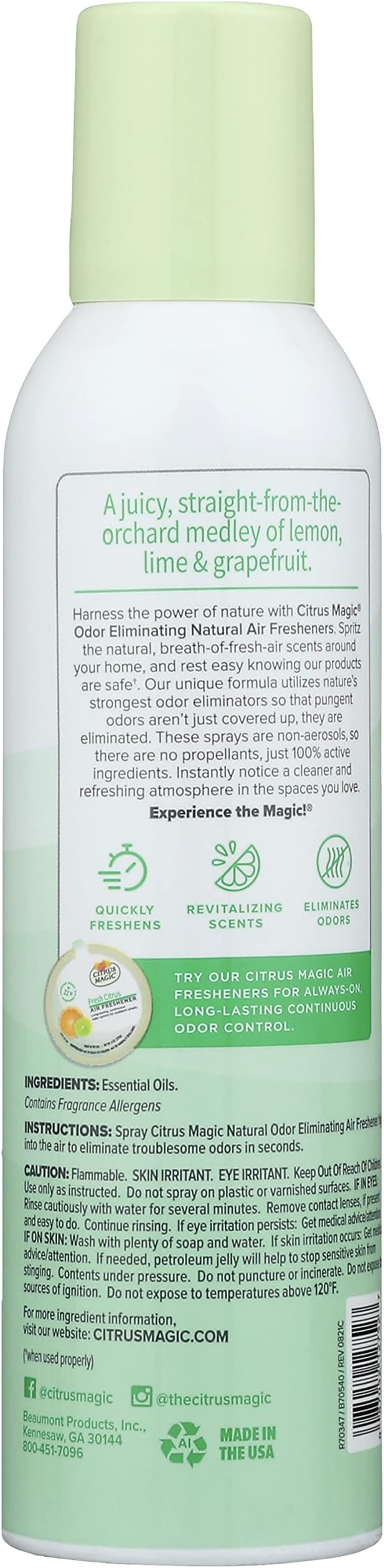 Citrus Magic Odor Eliminating Air Freshener Spray, Fresh Citrus, 6-Ounce