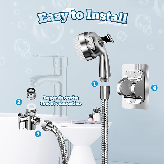 Dog Shower Attachment Set, 6.6 Ft Stainless Steel Pet Shower Hose with 3-Way Diverter Valve & Grooming Sprayer for Easy Pet Bathing – Includes Sprayer Nozzle, Holder, Adapters, & Grooming Gloves