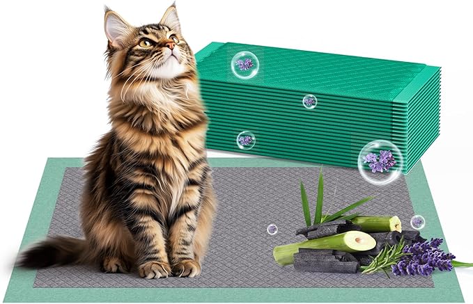 Cat Pads Refills for Litter Box, Lavender Scented 16.9"x11.4" Odor Control Cat Pee Pads with Activated Carbon for Breeze Litter System(20Counts/Green)