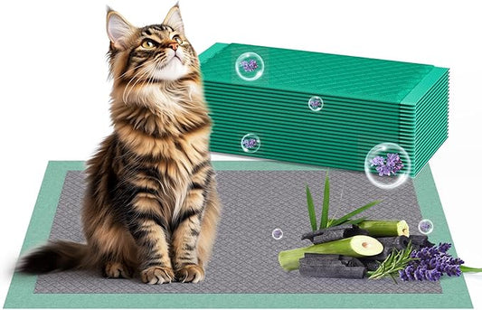 Cat Pads Refills for Litter Box, Lavender Scented 16.9"x11.4" Odor Control Cat Pee Pads with Activated Carbon for Breeze Litter System(20Counts/Green)