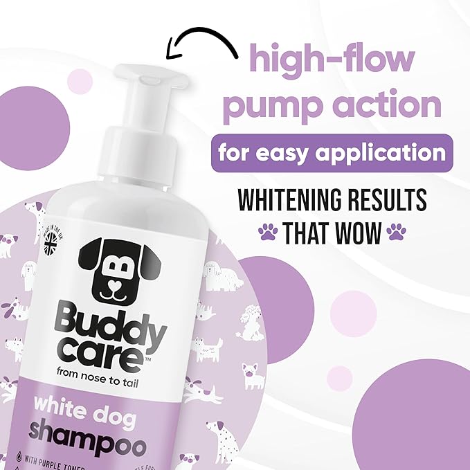 White Dog Shampoo by Buddycare | Brightening and Whitening Shampoo for Dogs | Deep Cleansing, Fresh Scented | with Aloe Vera and Pro Vitamin B5 (50.72oz)