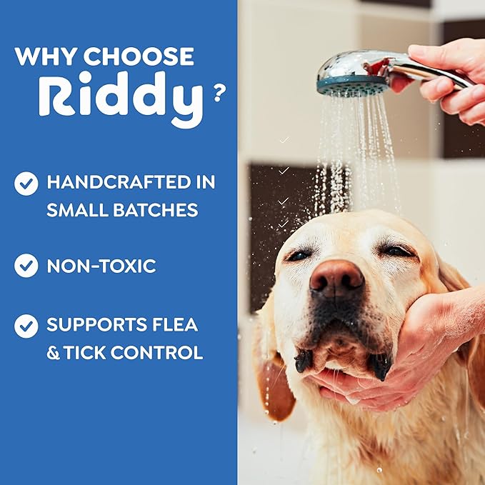 Riddy Pet Shampoo, Handmade Essential Oil Cleanser for Pets, Fragrance Free Moisturizing Formula, Safe for Sensitive Skin with Cedarwood, 1 Pint
