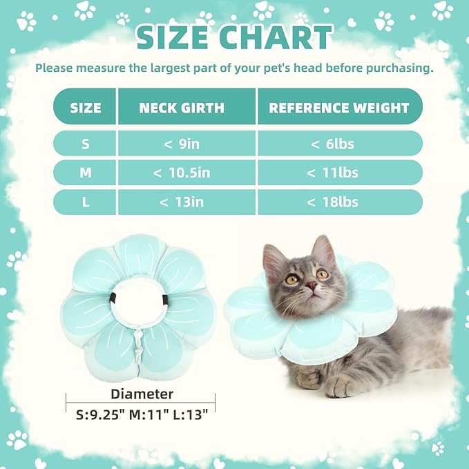 PUPTECK Cat Cone Collar Soft, Adjustable Protective Recovery Flower Collar Alternative, Comfortable Elizabethan Cat Collar Lightweight Stop Licking Neck Cone for Cats After Surgery, Blue, M