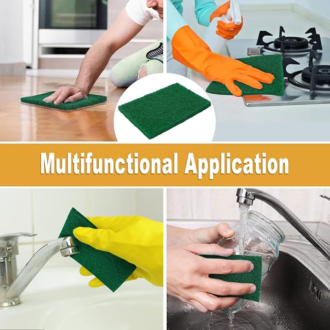 100 Pcs Scouring Pads,Heavy Duty Scour Pads,4 x 5.95 inch Reusable Green Scrub Pads for Metal Grills & Kitchen Scrubbers,Non-Scratch Scrubbing Pads for Household Kitchen Dishes Sink Bathtub