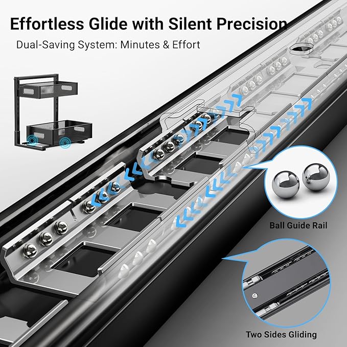 Under Sink Organizer, Metal Under Sink Organizers and Storage, Slide Out Pull Out Cabinet Organizer for Kitchen, Bathroom, Pantry, Laundry, Study, Black