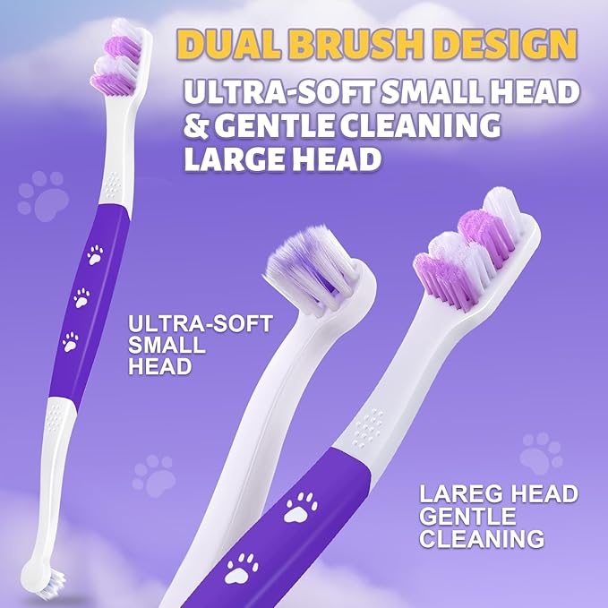 Premium Dog Oral Care Kit - Natural Coconut Chicken Flavored Toothpaste,Dual Head Toothbrush and Finger Toothbrush for Dogs,Plaque Prevention,Tartar Control.2.46oz(Pack of 1)