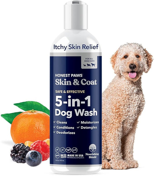 Honest Paws Dog Shampoo and Conditioner - Premium Dog Wash for Allergies and Dry, Itchy, Moisturizing for Sensitive Skin - Sulfate Free, Plant Based, All Natural -16 Fl Oz