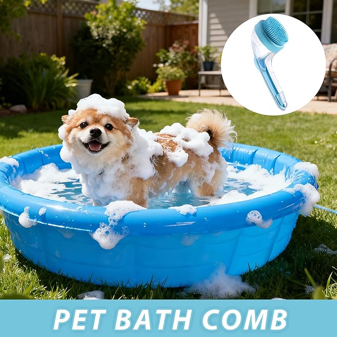 Dog Bath Brush, 2 in 1 Pet Bath Brush with Shampoo Dispenser - Pet Grooming Massage Brush with Silicone Bristles for Long Haired Dogs, Cats
