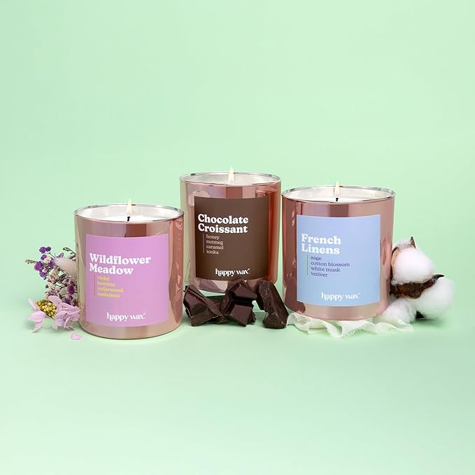 Happy Wax Chocolate Croissant All Natural Soy Wax 1 Wick Premium Scented Candle, Infused with Essential Oils, Long Lasting 30+ Hours of Burn Time