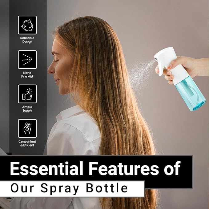 Continuous Mist Spray Bottle – Ultra Fine Mist for Hair Styling, Salon Use, and Versatile Applications – Ideal for Plants, Cleaning, and Travel – 5 oz Sky Blue Octagon Shape Empty Bottle