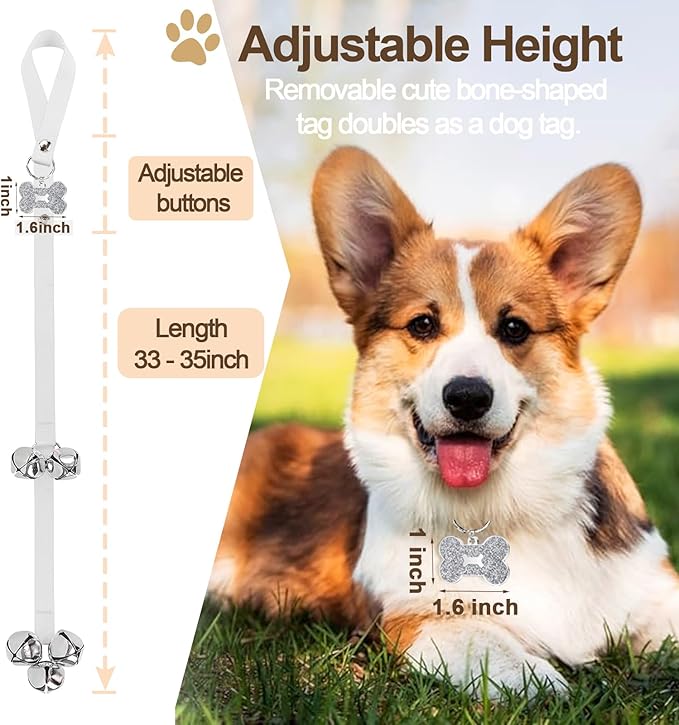 2 Pack Dog Door Bells, Dog Doorbell to go Outside Puppy Train Bell for Dogs to Ring to go Potty, Puppy Toilet Training Bell Jingle Bells for Door Knob (White)