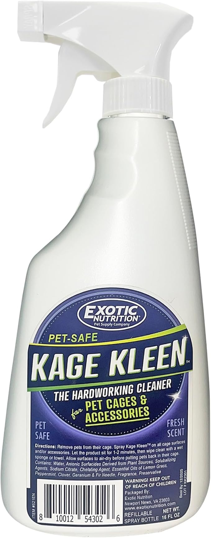 Kage Kleen 16 oz. - 100% Natural, Eco-Friendly, Pet-Safe, Multi-Surface Cleaning Spray for Cages & Accessories