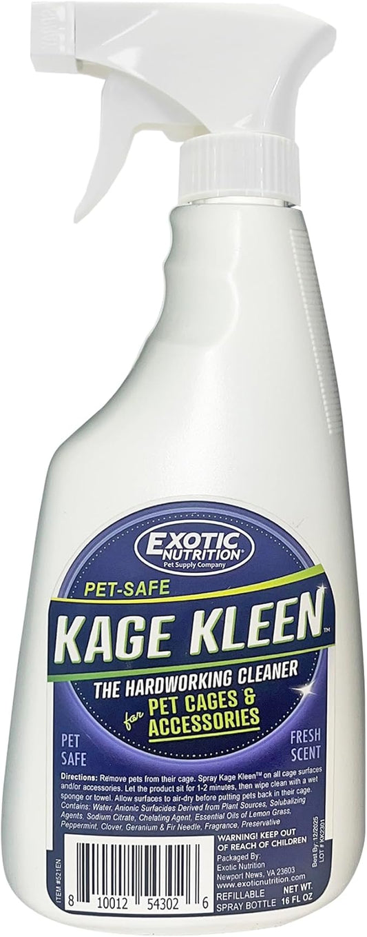 Kage Kleen 16 oz. - 100% Natural, Eco-Friendly, Pet-Safe, Multi-Surface Cleaning Spray for Cages & Accessories