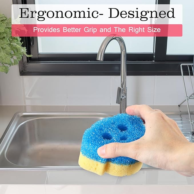 6 Pcs Dog Dual Sided Scrub Sponge Cleaning Sponges Cute Temperature Sensitive Dish Sponges for Washing Dishes Non Scratch Household Multi Use Sponges Scrubber for Kitchen, 3 Colors