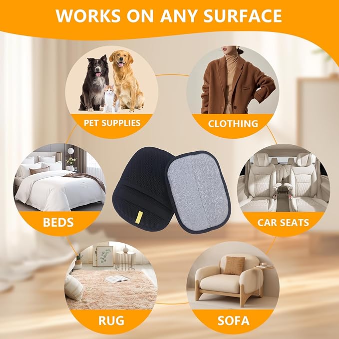 2 Pack Electrostatic Pet Hair Removal Gloves - Upgraded Reusable & Washable Pet Hair Remover Gloves for Cats & Dogs, Thickened Magic Brush Tool for Couch, Carpet, Furniture, Clothing & Car Seat