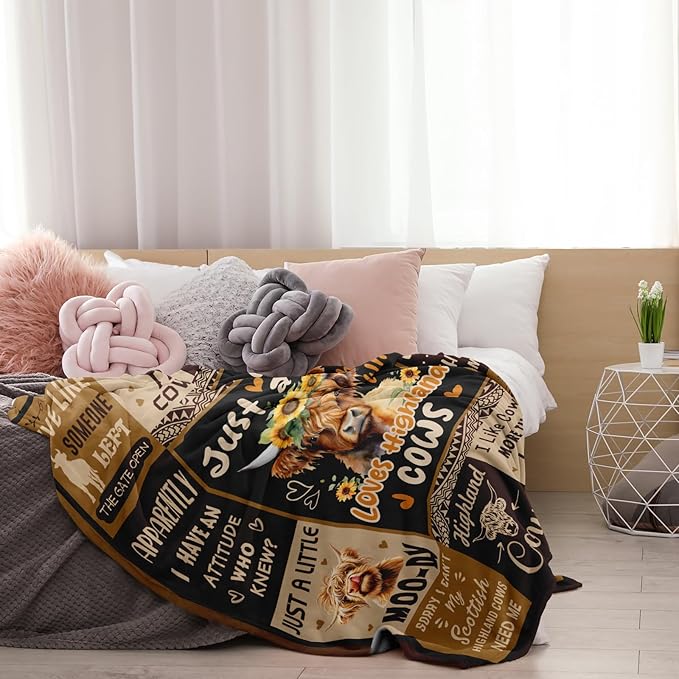 Highland Cow Blanket, Highland Cow Gifts for Women, Cow Gifts for Women for Birthday/Christmas Soft Throw Blanket 40"x50"