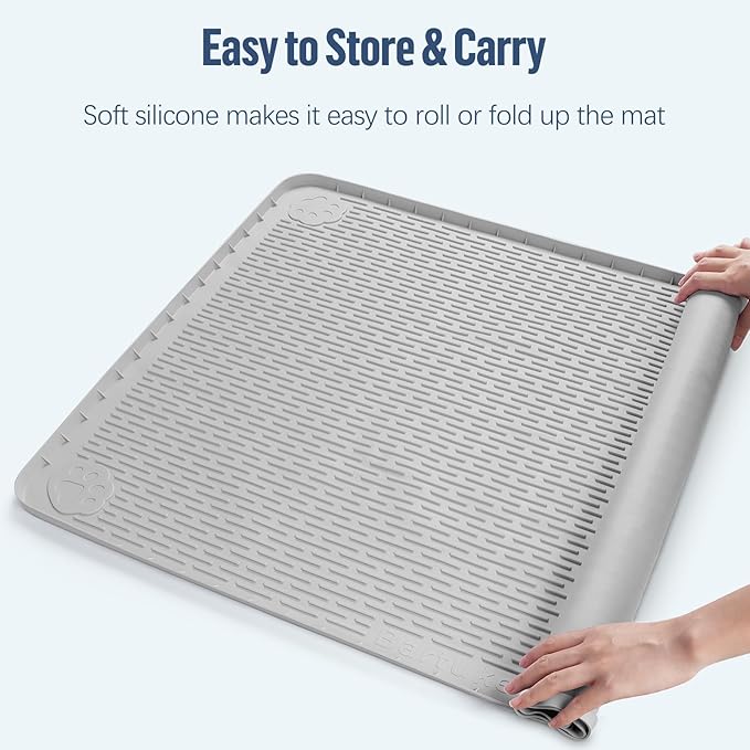 Pee Pad Holder for Dogs, 50" x 35" Silicone Pee Tray Mat Leak-Proof, High Edge, No Spill Pet Pad Holder for Puppy, Cat, Rabbit, Training Pads for Floor Protection, No Pee Pads (Light Grey)