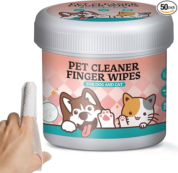 Dog Teeth Cleaning Wipes - Dental Wipes for Dogs Teeth & Cat Dental Care, Pet Teeth Cleaning Finger Wipes to Remove Plaque & Tartar for Fresh Breath (50 PCS)