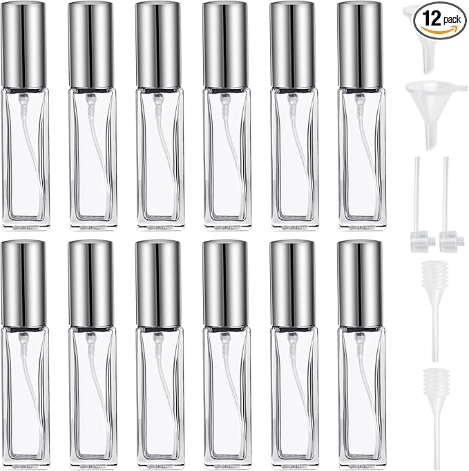 9 ML Empty Perfume Bottles, 12 Pcs Mini Glass Refillable Perfume Atomizer, Leak-proof Fragrance Bottles with Fine Mist Sprayer, Portable Perfume Bottle, Perfume Atomizer for Men and Women