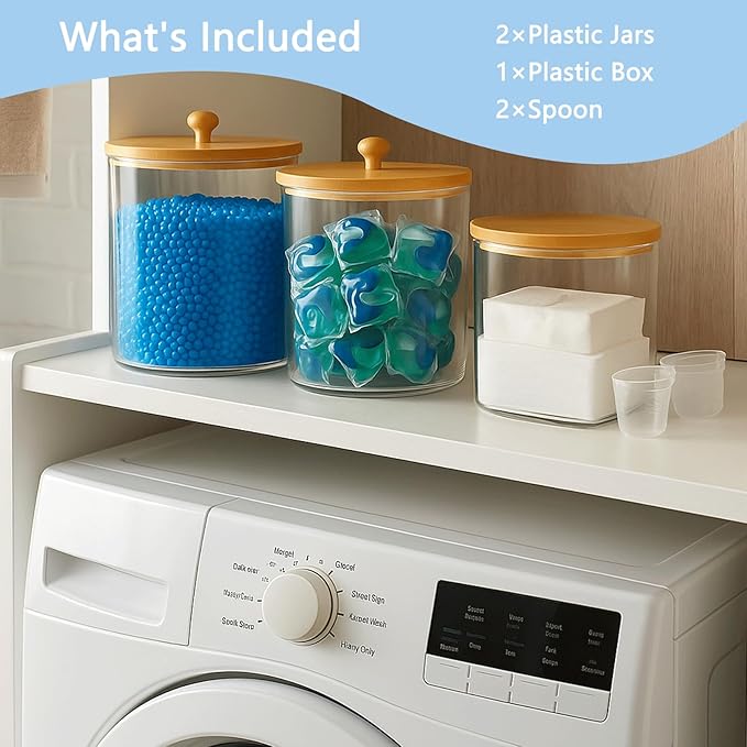 3-Pack Airtight Laundry Storage Containers with Lids - Clear Plastic Detergent Organizers for Laundry Room Organization, Scented Bead Dispenser (3Rectangular)