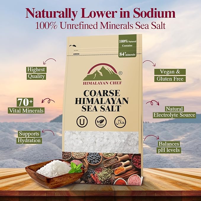 Himalayan Chef Sea Salt, Coarse Grains, 48 Ounce Resealable Bag – All Natural and Hand Harvested Unrefined Salt, Gluten Free, Non-GMO Seasoned Salt