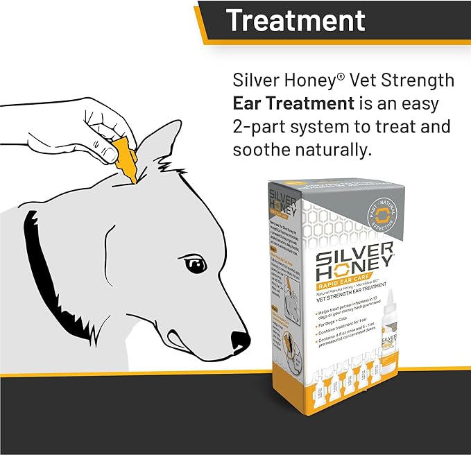 Absorbine Silver Honey Rapid Ear Care Vet Strength Ear Cleaner + Infection Treatment, 10-Day Regimen for 1 Ear, Safe for Dogs & Cats, Medical Grade Manuka Honey & MicroSilver BG