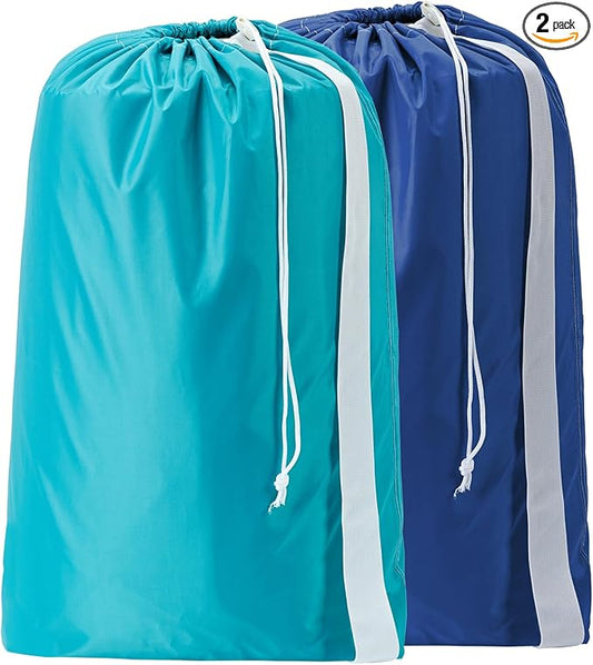 HOMEST 2 Pack XL Nylon Laundry Bag with Strap, Large Dirty Clothes Organizer, Easy Fit a Laundry Hamper or Basket, Can Carry Up to 4 Loads of Laundry, Sky Blue and Blue