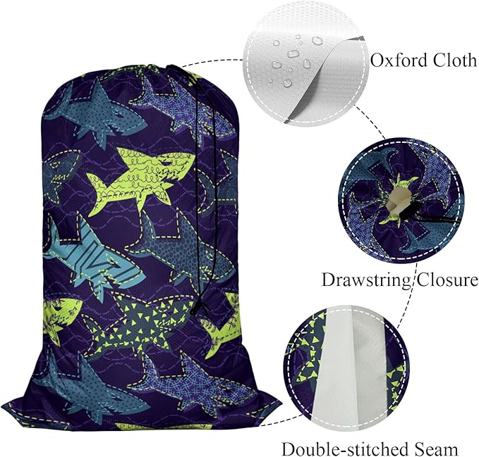 Swono Sharks Laundry Bags 28" x 40", Underwater Sea Life Pattern Versatile - Multi Use, Football Grid Oxford Cloth, Colorful