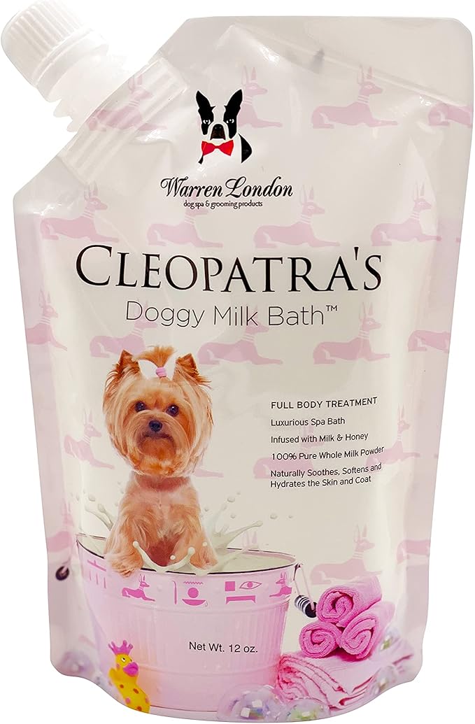 Warren London Cleopatra's Doggy Milk Bath | Luxurious Dog Shampoo and Conditioner w/Whole Milk Powder and Honey for Silky Smooth Coat | Use as a Full Bath Soak or Spray On Dog Shampoo | 12oz